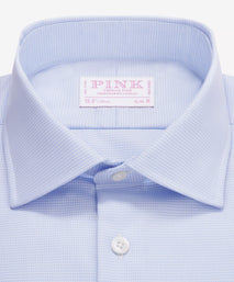 Blue & White Slim Fit Formal Double Cuff Micro Puppytooth Shirt