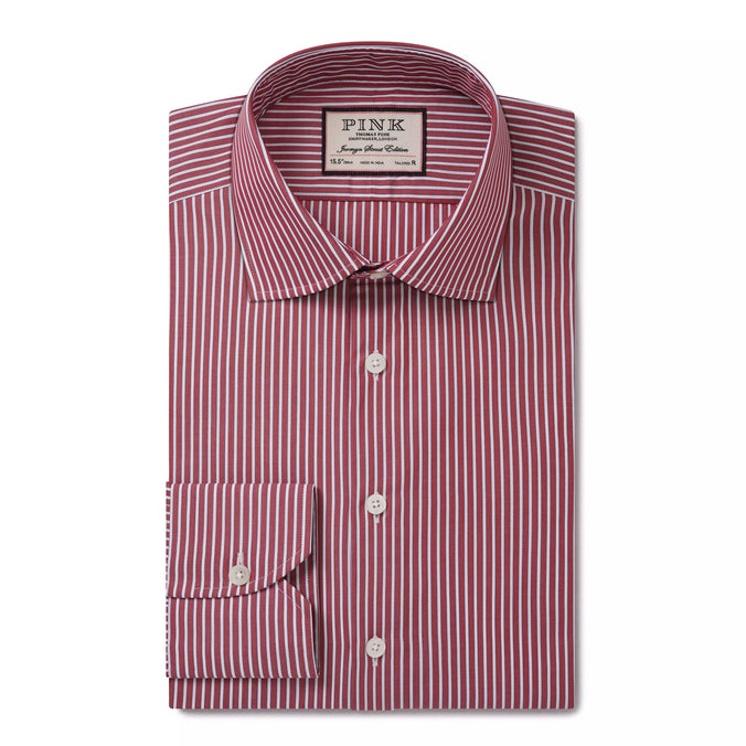 Red & White Tailored Fit End on End Stripe Formal Shirt