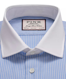 Pale Blue & White Tailored Fit Double Cuff Dandy Stripe Formal Shirt