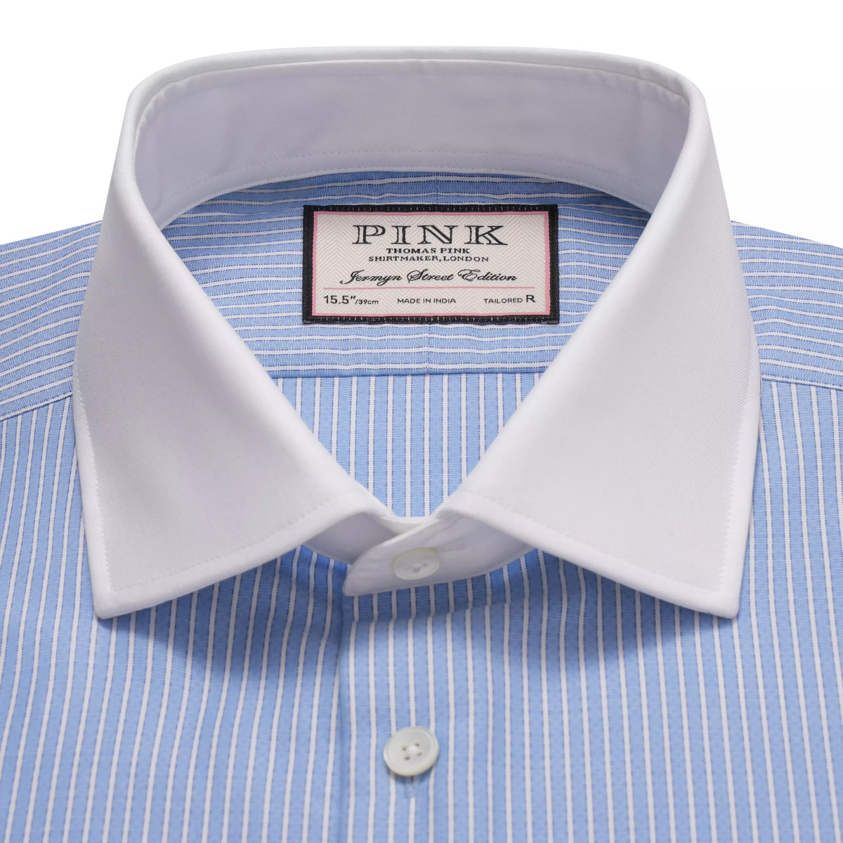 Pale Blue & White Tailored Fit Double Cuff Dandy Stripe Formal Shirt