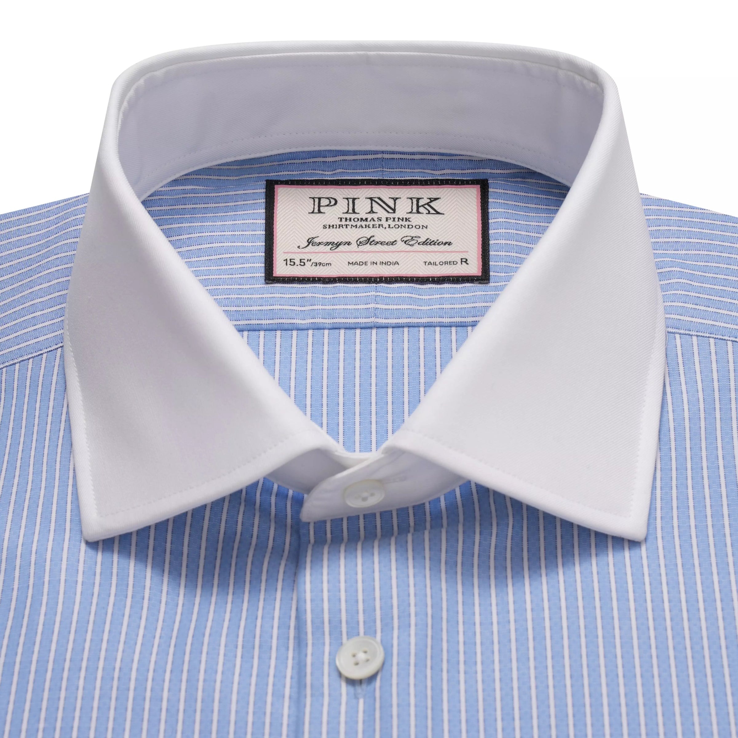 Pale Blue & White Tailored Fit Double Cuff Dandy Stripe Formal Shirt