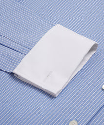 Pale Blue & White Tailored Fit Double Cuff Dandy Stripe Formal Shirt