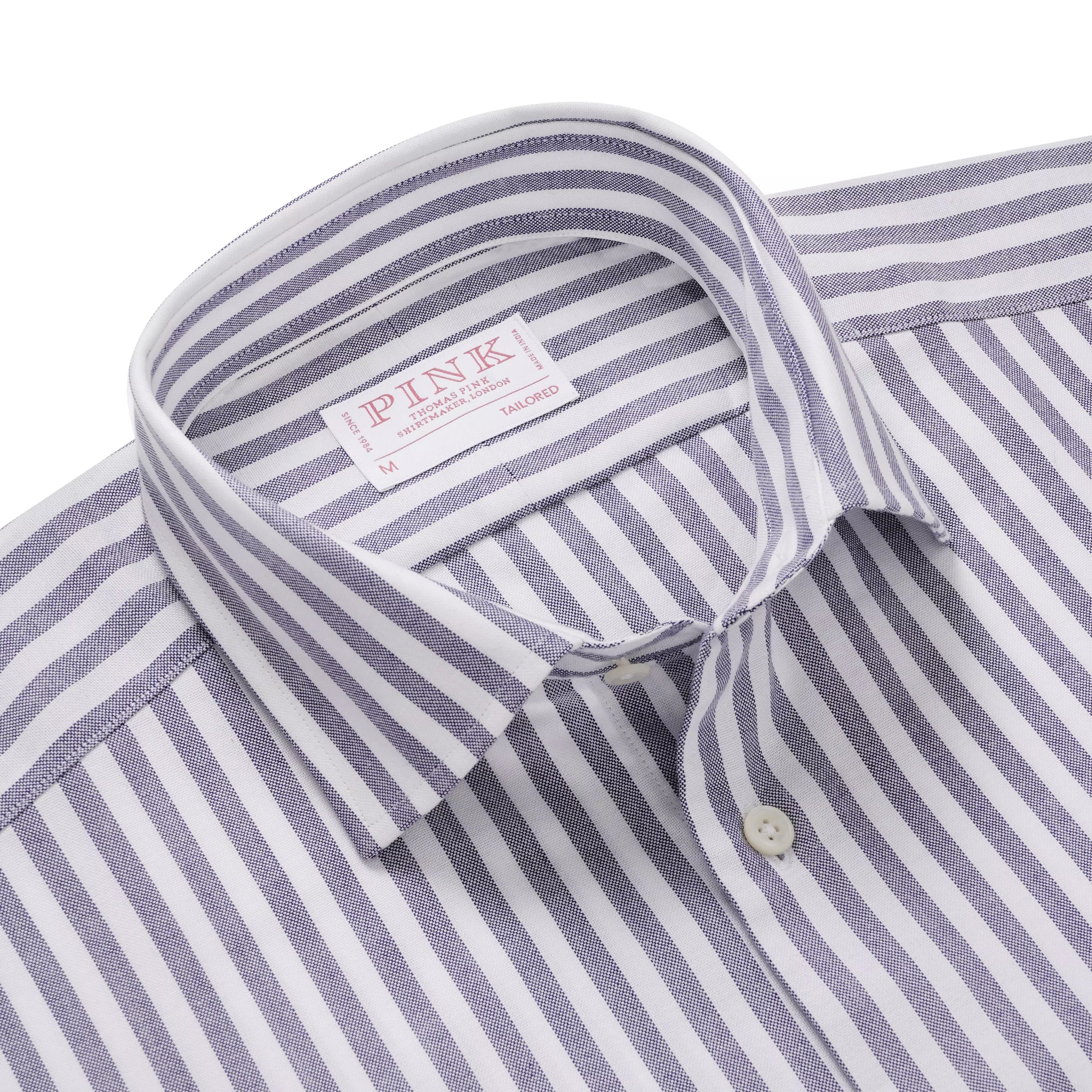 Navy Blue & White Tailored Fit Smart Casual Striped Oxford Shirt